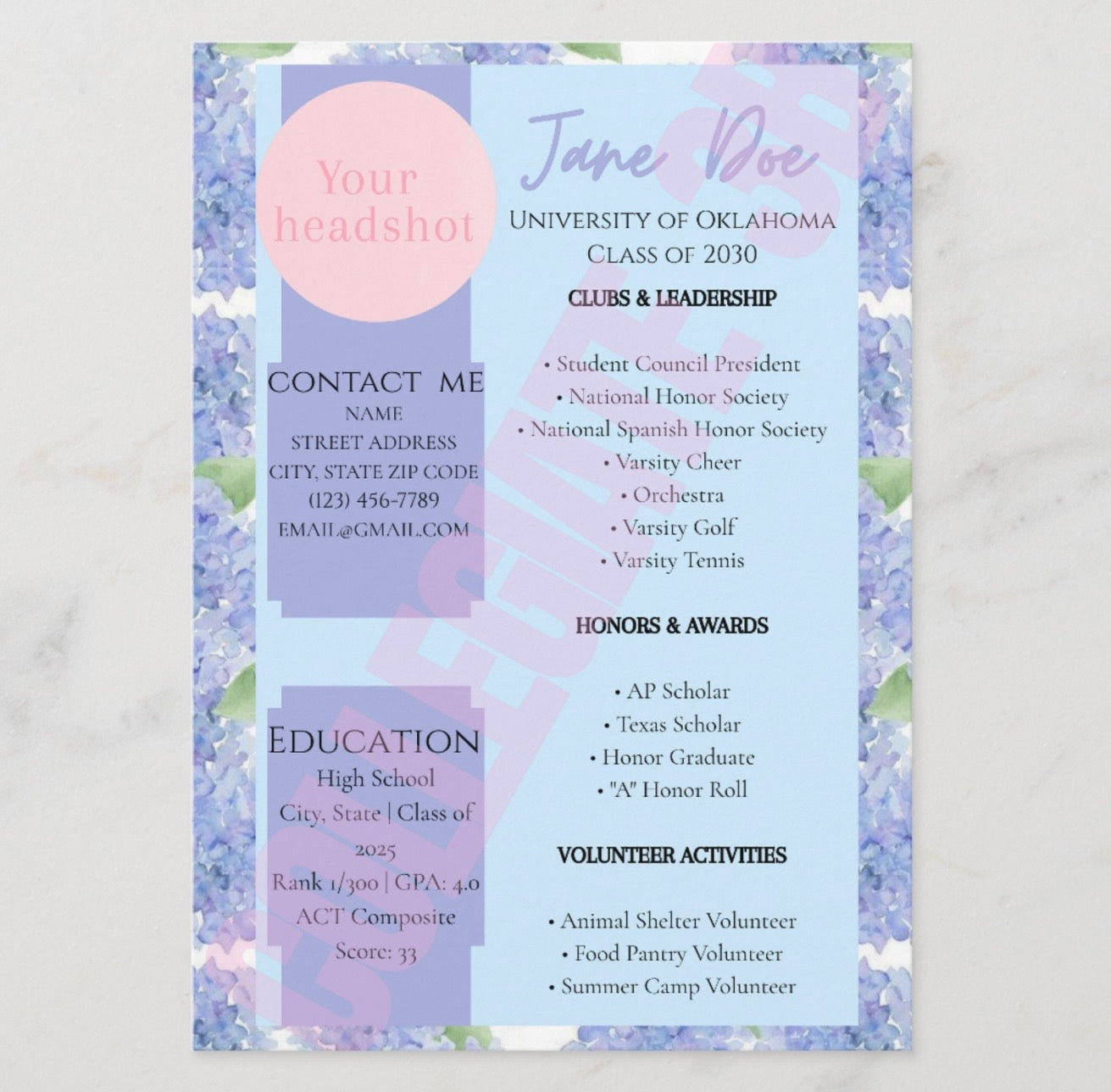 Rush Resume- Blue Floral