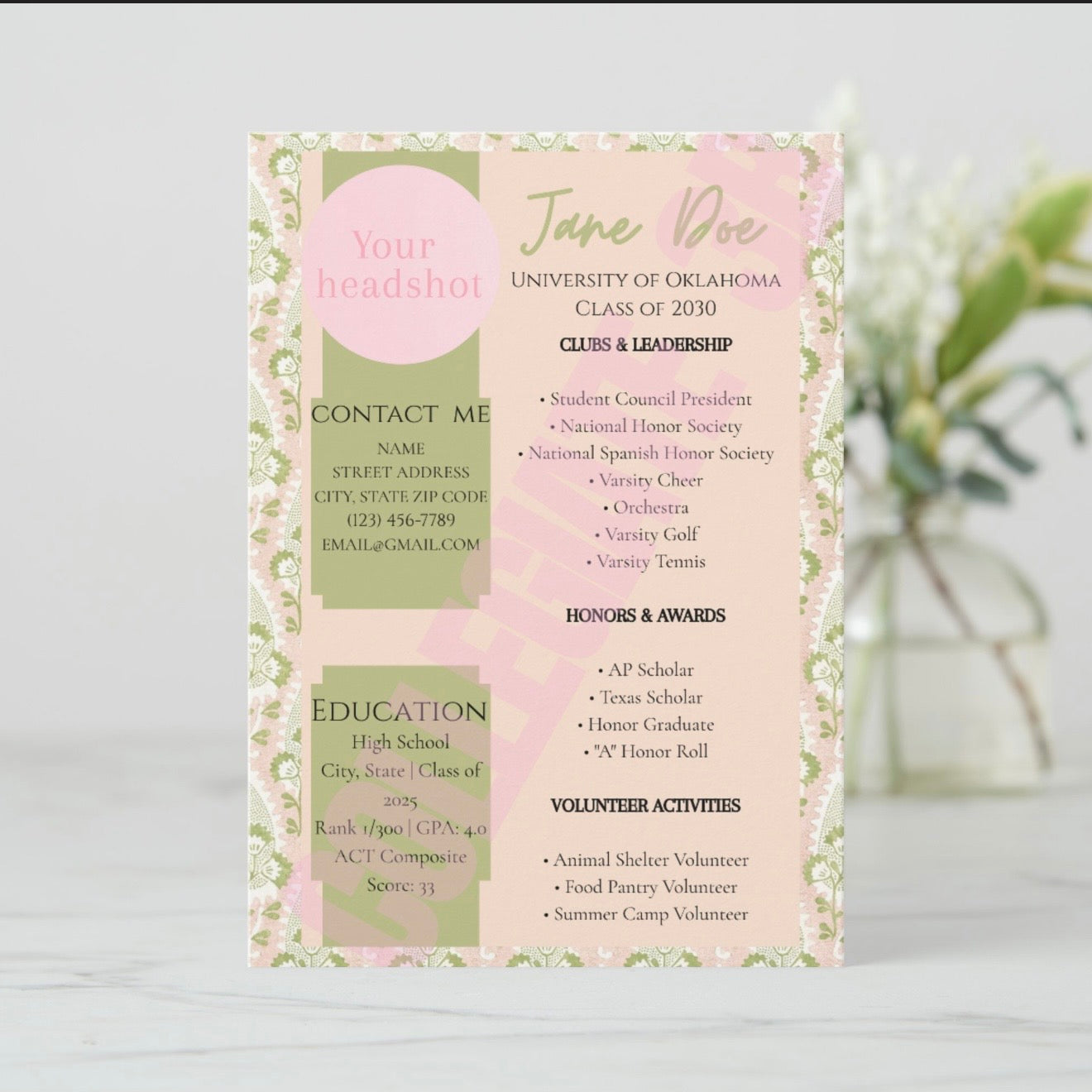 Rush Resume- green/pink