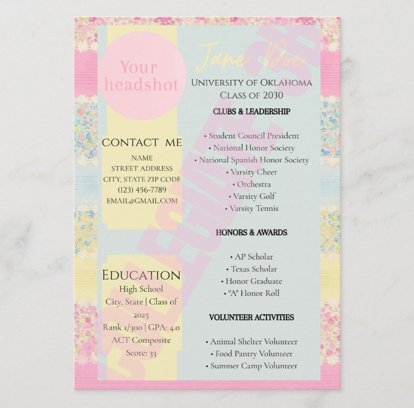 Rush Resume- Rainbow Floral