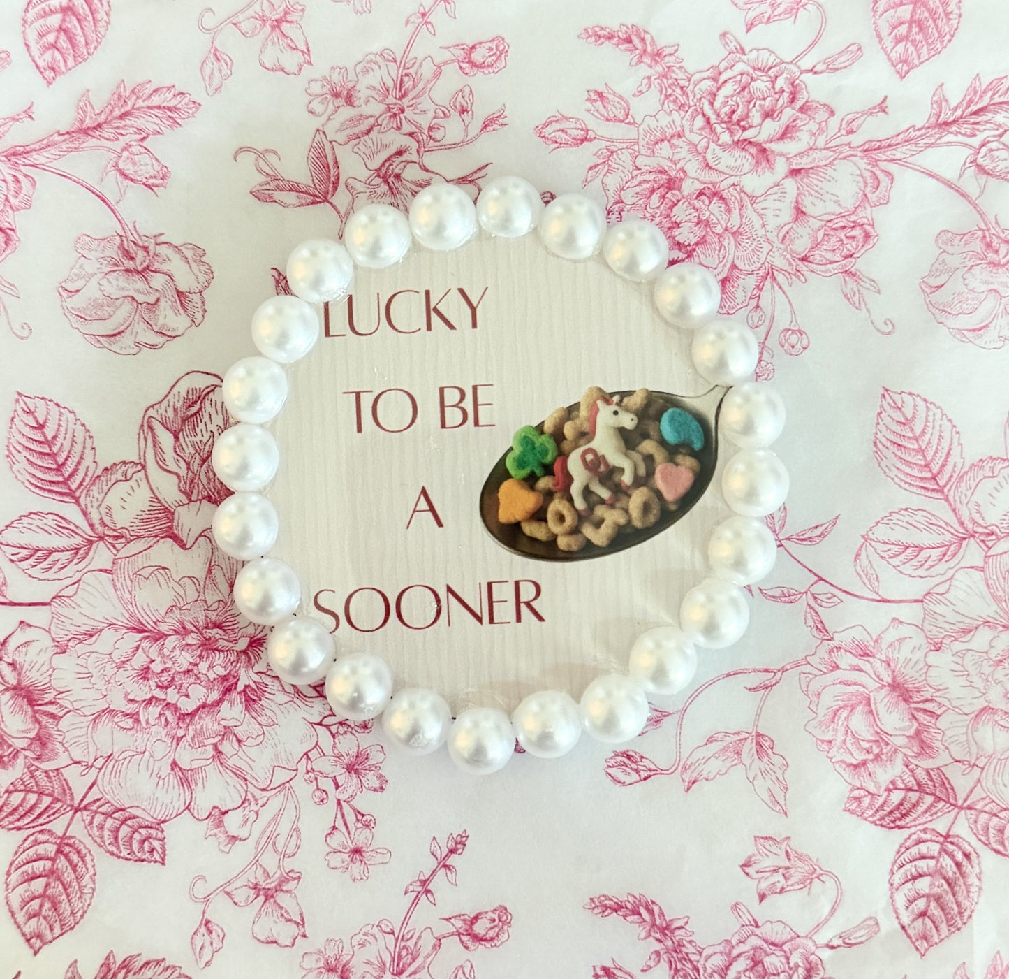 Pearl 3” Lucky Sooner Charm button! 