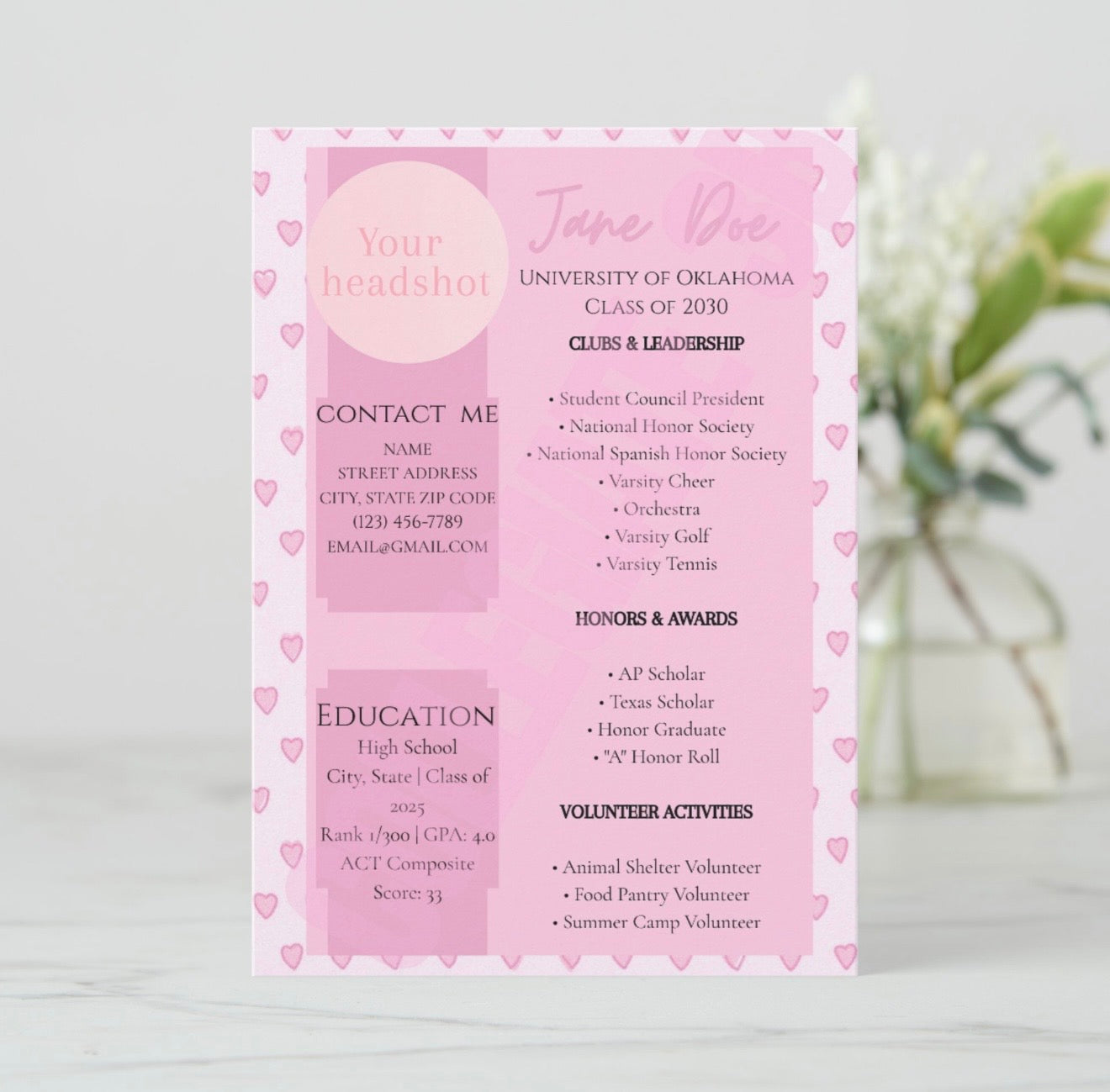 Rush Resume- Pink Hearts